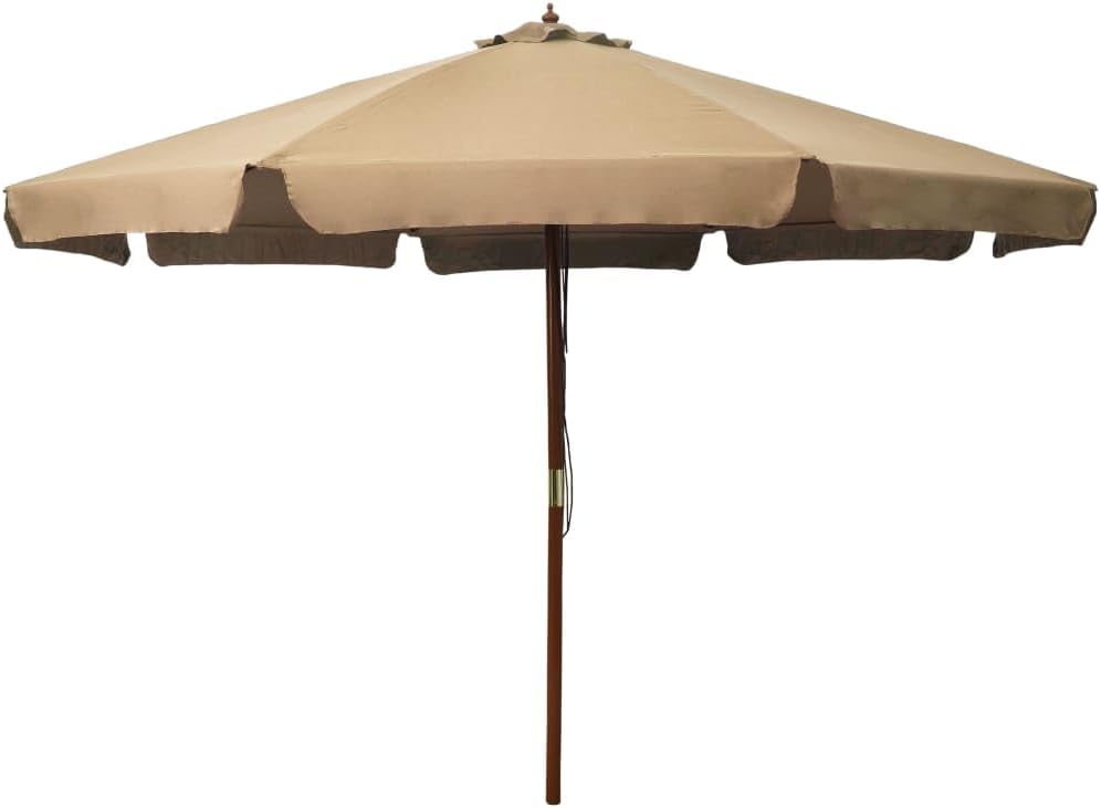 Outdoor Garden Umbrella with Wooden Pole, 129.9" Diameter, Easy Assembly with Double Pulley System, Weather-Resistant Anti-Fade Polyester, in Green