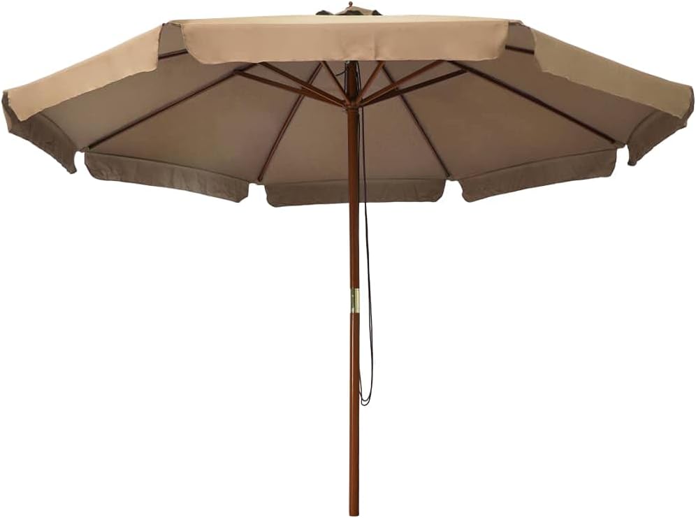 Outdoor Garden Umbrella with Wooden Pole, 129.9" Diameter, Easy Assembly with Double Pulley System, Weather-Resistant Anti-Fade Polyester, in Green