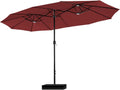 15ft Patio Umbrella Double-Sided Outdoor Market Extra Large Umbrella with Crank, Umbrella Base Included (Dark Red)