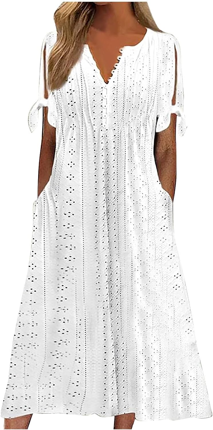Maxi Long Dresses for Women  Trendy Short Sleeve Eyelet Tshirt Dress Casual Summer Beach Vacation Sundress