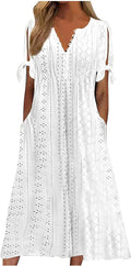Maxi Long Dresses for Women  Trendy Short Sleeve Eyelet Tshirt Dress Casual Summer Beach Vacation Sundress