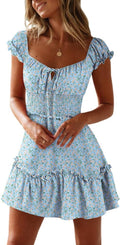 Women's Summer Ruffle Sleeve Sweetheart Neckline Printing Dress Mini Dress