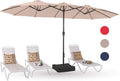 15ft Large Patio Umbrellas with Base Included, Outdoor Double-Sided Rectangle Market Umbrella with Crank Handle, for Poolside Lawn Garden, Beige