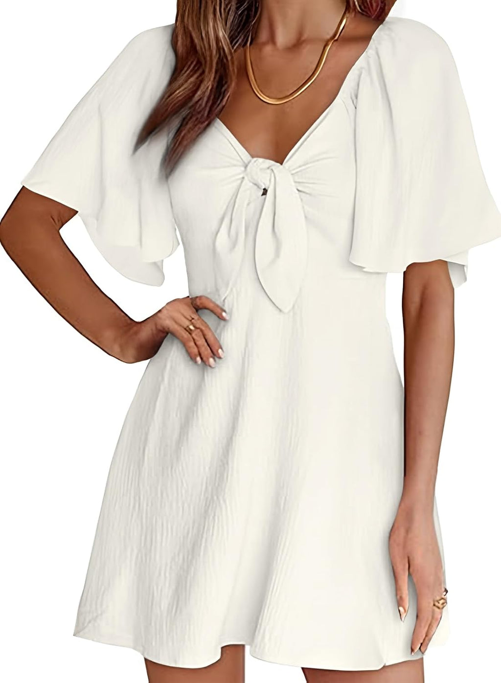 Womens Dresses  Spring Summer Deep V Neck Elegant Bow tie Mini Dress S-XL