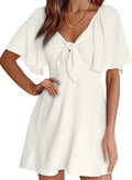 Womens Dresses  Spring Summer Deep V Neck Elegant Bow tie Mini Dress S-XL