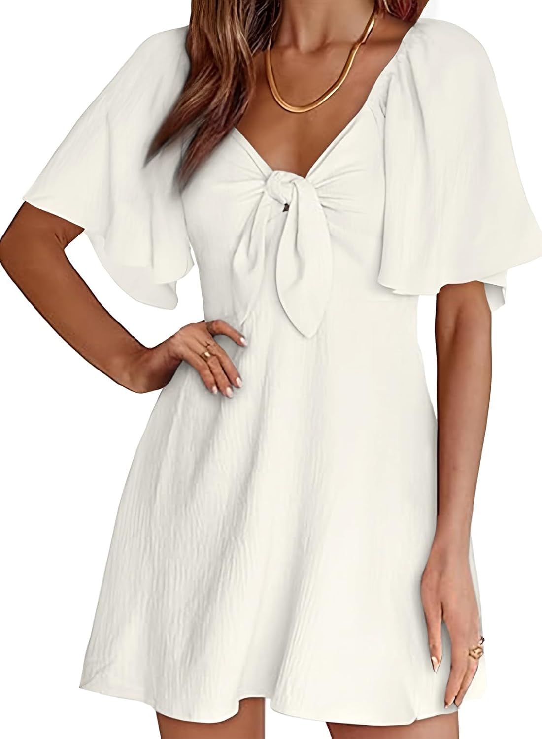 Womens Dresses  Spring Summer Deep V Neck Elegant Bow tie Mini Dress S-XL
