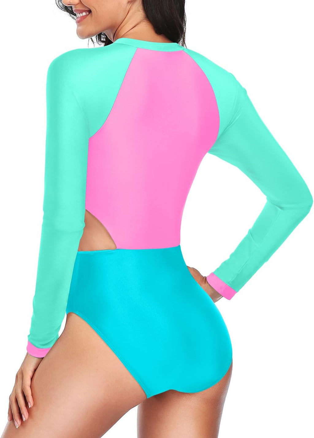 Women Long Sleeve Rash Guard One Piece Swimsuit Zipper Surfing Bathing Suit UPF 50
