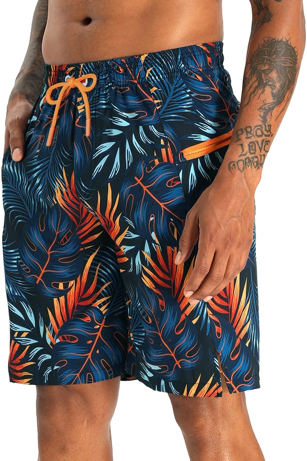 2 in 1 Men's Swim Trunks 9" with Zipper Pockets Bathing Suit Built-in Board Shorts Swimwear Long Shorts
