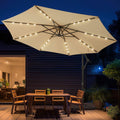 10ft Solar LED Offset Hanging Market Patio Umbrella for Backyard, Poolside, Lawn and Garden,Easy Tilt Adjustment, Polyester Shade & Cross Base, Beige