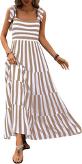 Women Dresses  Summer Floral Sleeveless Maxi Dress Casual Spaghetti Strap Tiered Flowy Beach Long Dress