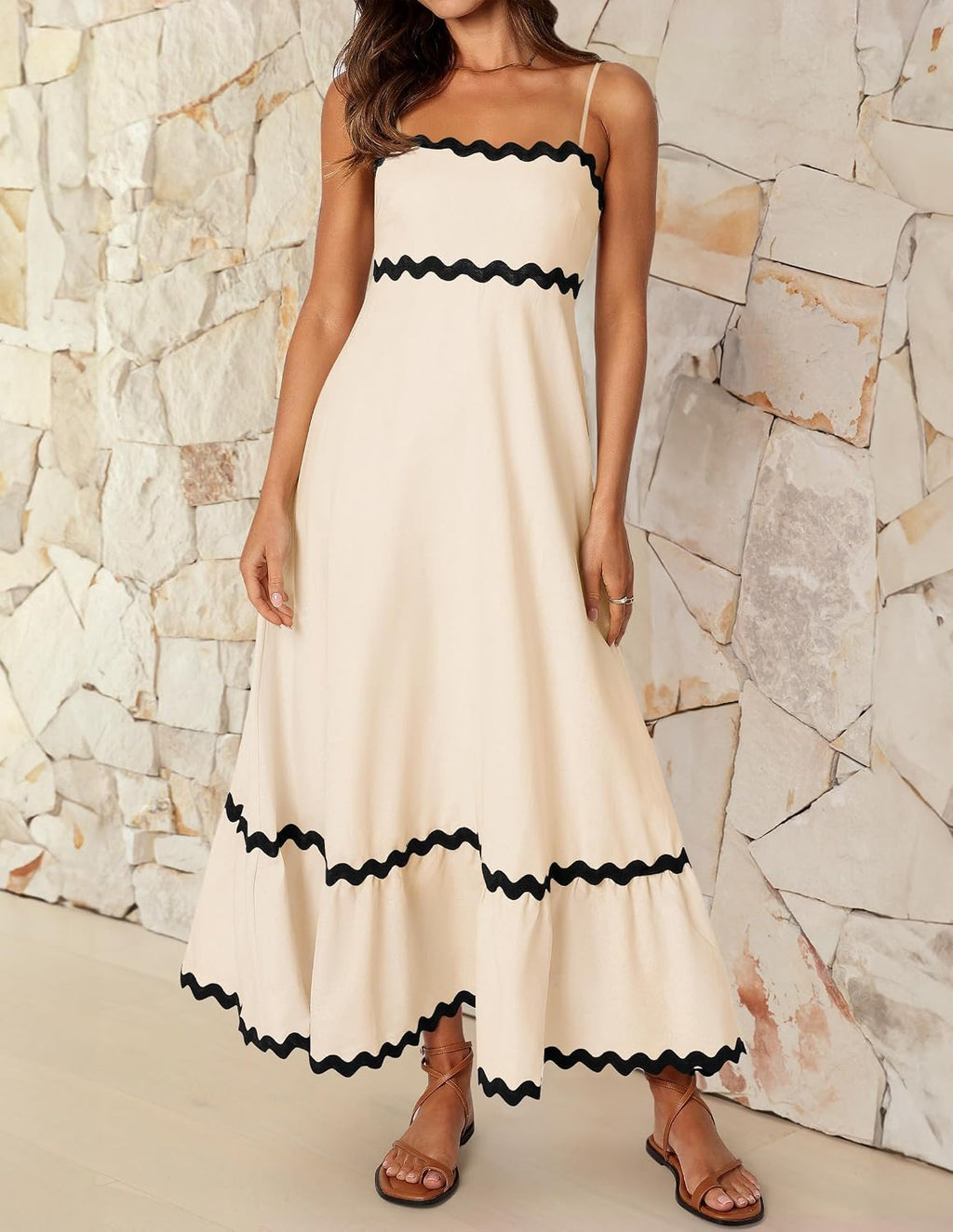 Women's  Summer Spaghetti Straps Sleeveless Backless Sundress Flowy Smocked Lace Swing A Line Midi Dress
