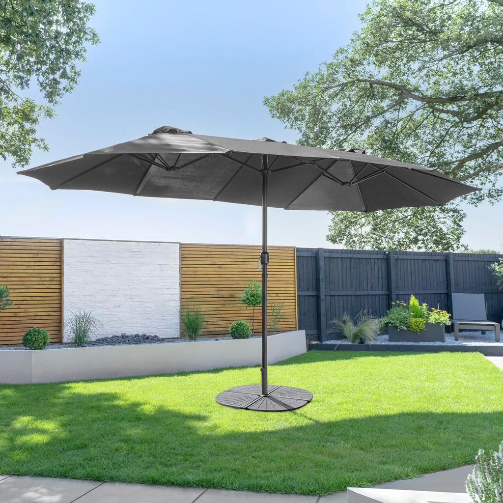 15ft Double Sided Parasols - Backyard Canopy with Optional Parasol Cover & Parasol Umbrella Base Weights | White, Black or Grey Parasol | Large Shade Canopy (Parasol Only, Black)