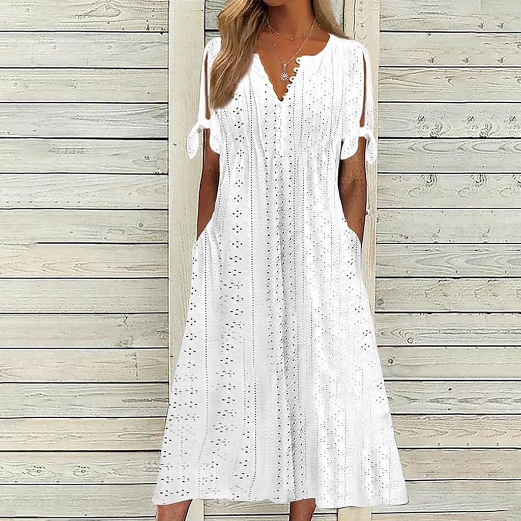 Maxi Long Dresses for Women  Trendy Short Sleeve Eyelet Tshirt Dress Casual Summer Beach Vacation Sundress